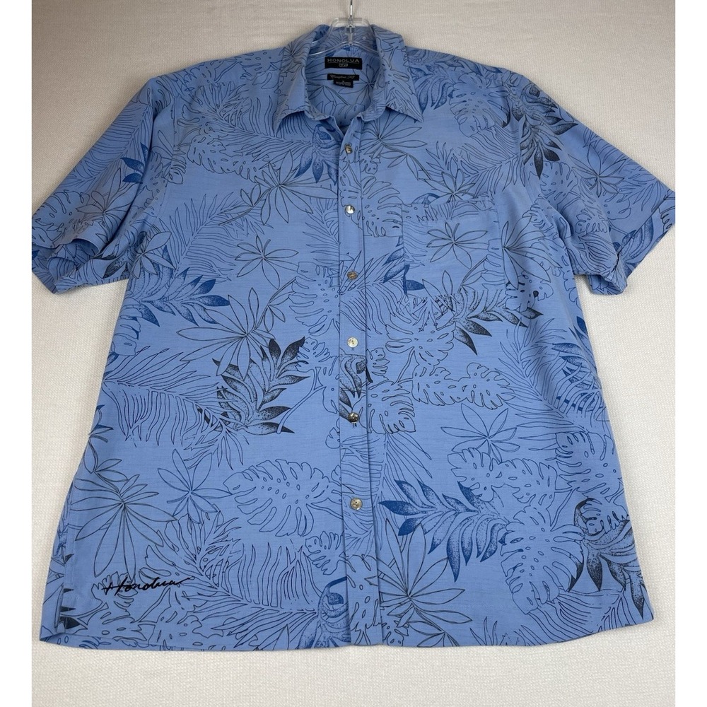 Honolua Surf Co Hawaiian Blue Tropical Shirt XL Comfort Fit Button Down Shirt‎